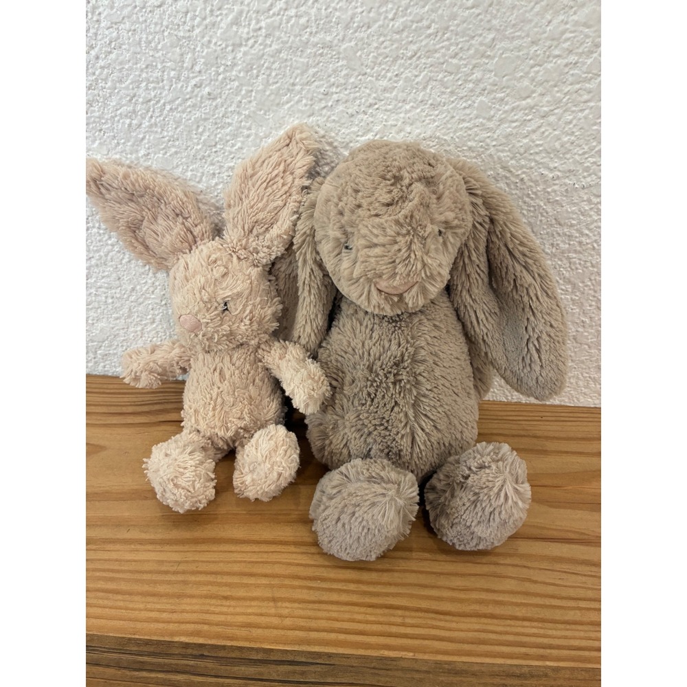 Jellycat Bashful Beige Bunny Rabbit Medium Small Stuffed Animal Plush Lot of 2